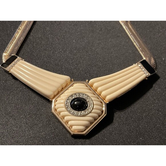 Vintage Parklane 16in Choker Gold Tone Enamel Rhinestone - Picture 1 of 6